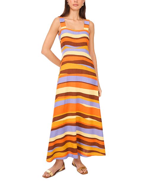Vince Camuto Women's Striped Square-Neck Maxi Dress Women's Fashion Shoes & Accessories