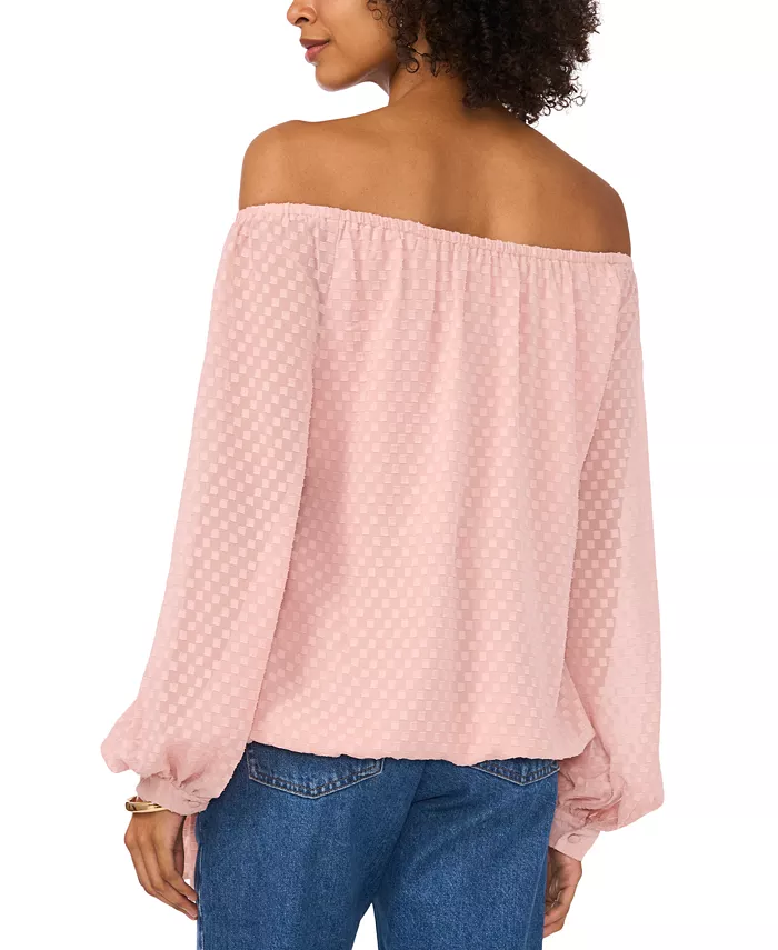 Vince Camuto Women's Textured Off-The-Shoulder Long-Sleeve Tie-Front Blouse Women's Fashion Shoes & Accessories