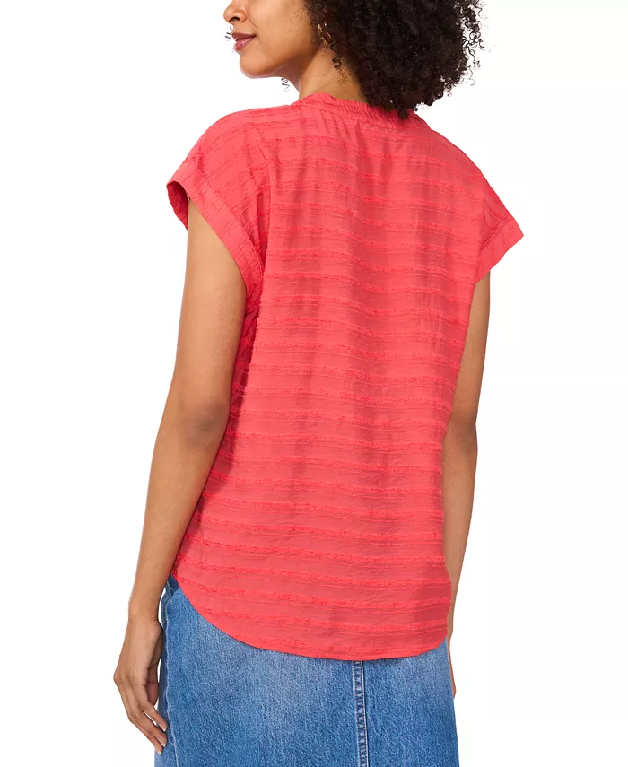 Vince Camuto Women's Textured Split-Neck Cap Sleeve Top Women's Fashion Shoes & Accessories