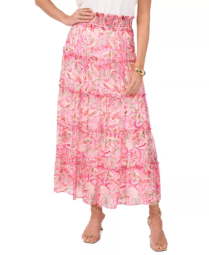 Vince Camuto Women's Tiered Smocked-Waist Maxi Skirt Women's Fashion Shoes & Accessories