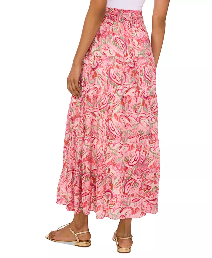 Vince Camuto Women's Tiered Smocked-Waist Maxi Skirt Women's Fashion Shoes & Accessories