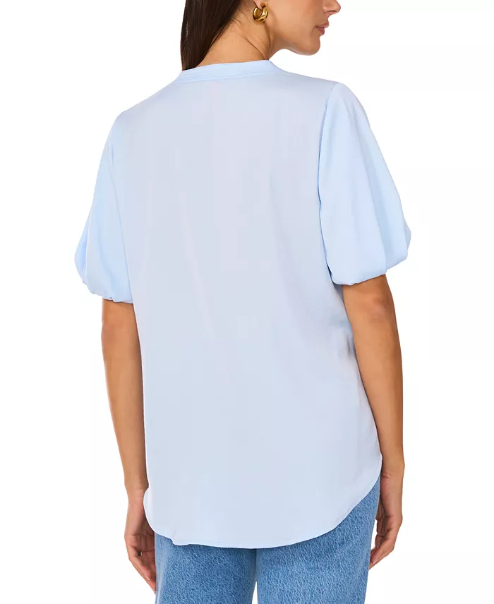 Vince Camuto Women's V-Neck Short Puff Sleeve Blouse Women's Fashion Shoes & Accessories