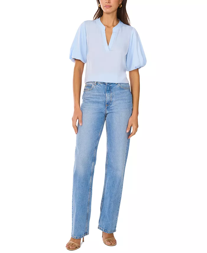 Vince Camuto Women's V-Neck Short Puff Sleeve Blouse Women's Fashion Shoes & Accessories