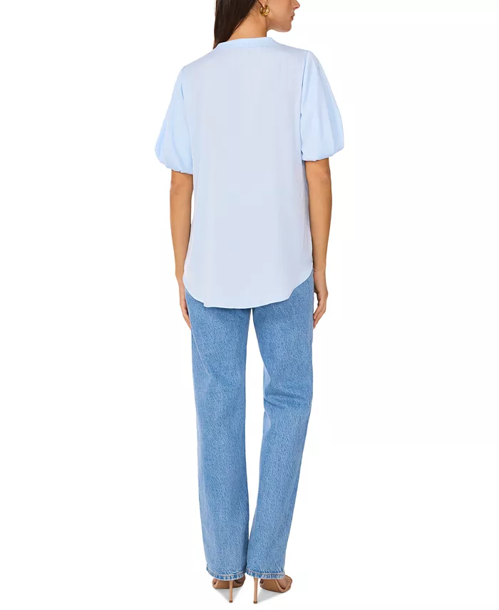 Vince Camuto Women's V-Neck Short Puff Sleeve Blouse Women's Fashion Shoes & Accessories