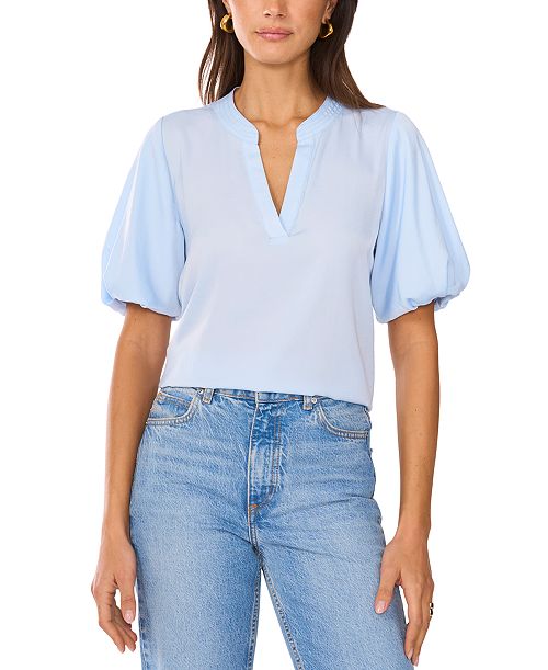 Vince Camuto Women's V-Neck Short Puff Sleeve Blouse Women's Fashion Shoes & Accessories