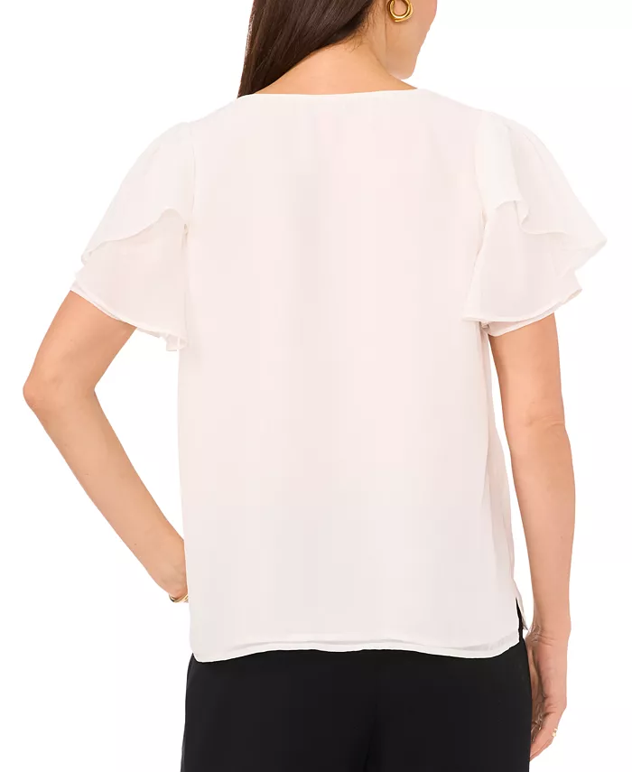 Vince Camuto Women's V-neck Tulip Sleeve Blouse Women's Fashion Shoes & Accessories