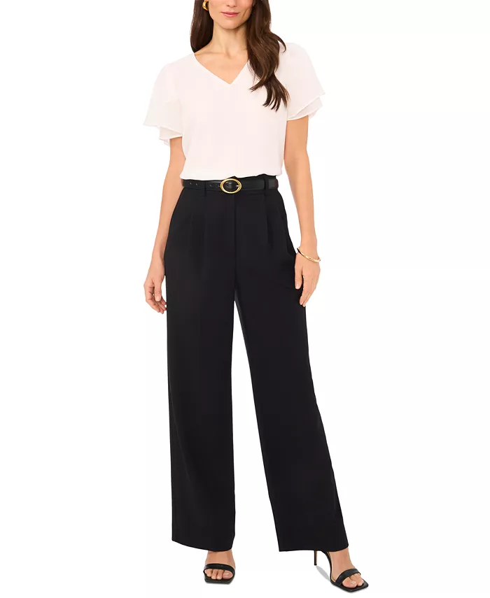 Vince Camuto Women's V-neck Tulip Sleeve Blouse Women's Fashion Shoes & Accessories