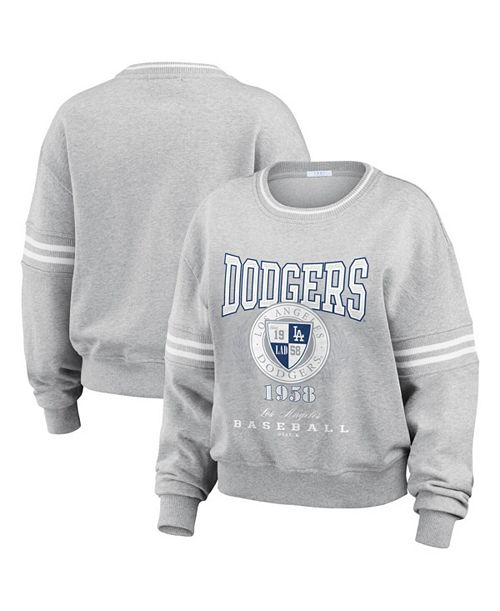 WEAR by Erin Andrews Women's Heather Gray Los Angeles Dodgers Domestic Crest Pullover Sweatshirt Sports Fan Shop