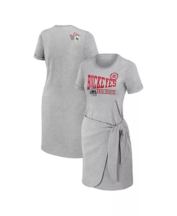 WEAR By Erin Andrews Women's Heather Gray Ohio State Buckeyes Knotted T-shirt Dress Sports Fan Shop