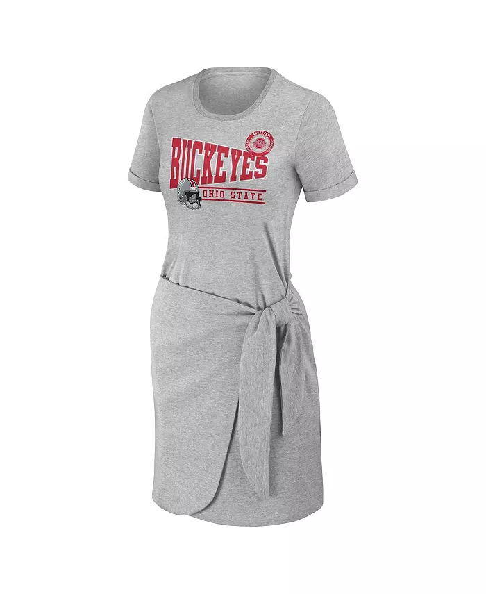 WEAR By Erin Andrews Women's Heather Gray Ohio State Buckeyes Knotted T-shirt Dress Sports Fan Shop