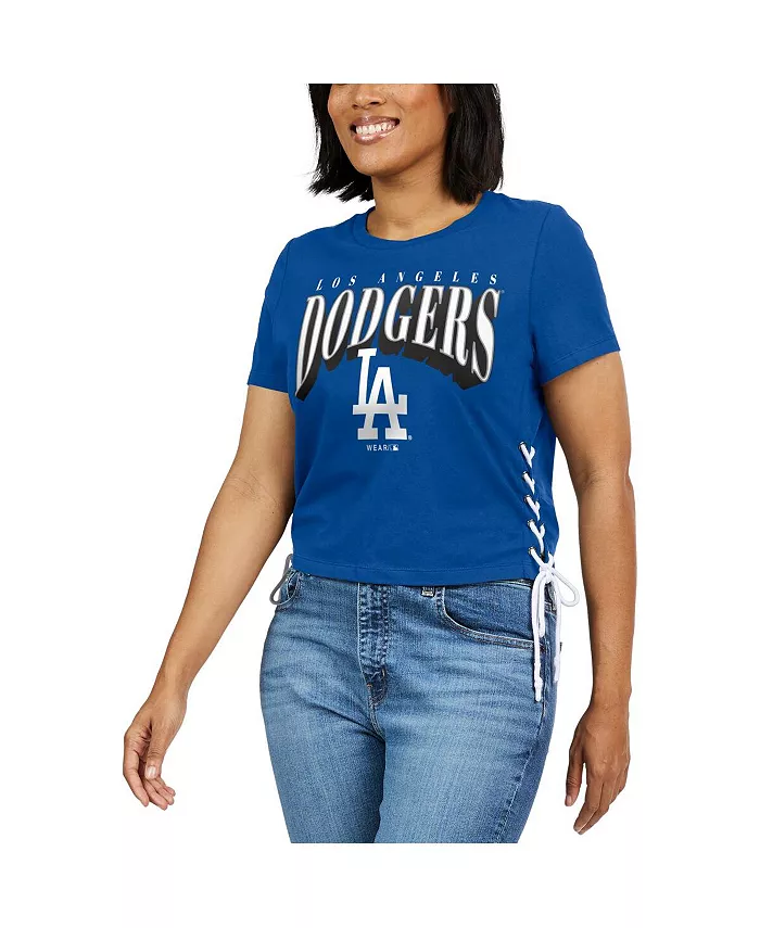 WEAR By Erin Andrews Women's Royal Los Angeles Dodgers Side Lace-Up Cropped T-shirt Sports Fan Shop