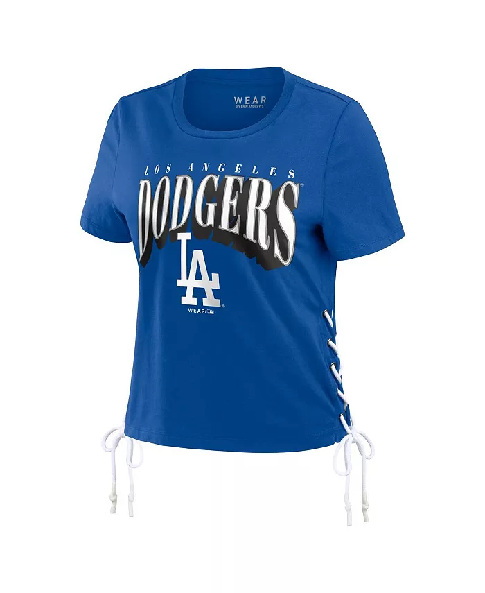 WEAR By Erin Andrews Women's Royal Los Angeles Dodgers Side Lace-Up Cropped T-shirt Sports Fan Shop