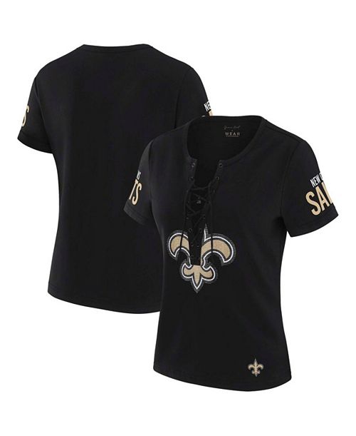 WEAR by Erin Andrews x Gracie Hunt Women's Black New Orleans Saints Draft Me Lace-Up T-Shirt Sports Fan Shop