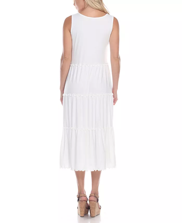 White Mark Women's Scoop Neck Tiered Midi Dress Women's Fashion Shoes & Accessories