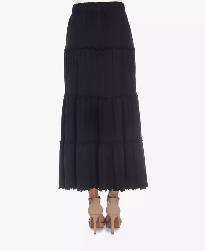 White Mark Women's Tiered Maxi Skirt Women's Fashion Shoes & Accessories