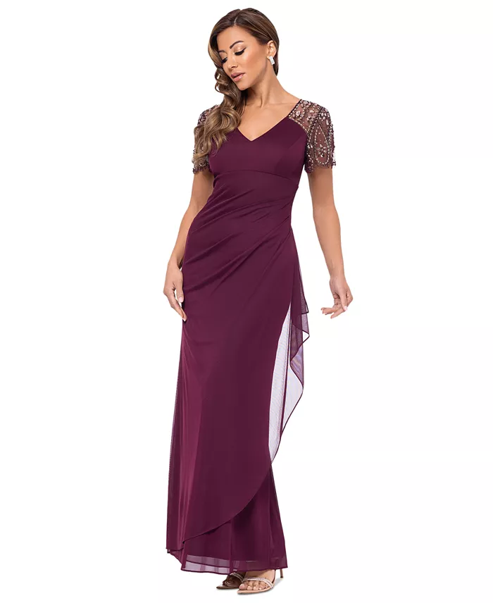 XSCAPE Beaded-Sleeve Gown Women's Fashion Shoes & Accessories