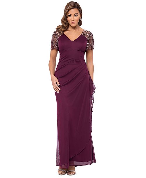 XSCAPE Beaded-Sleeve Gown Women's Fashion Shoes & Accessories