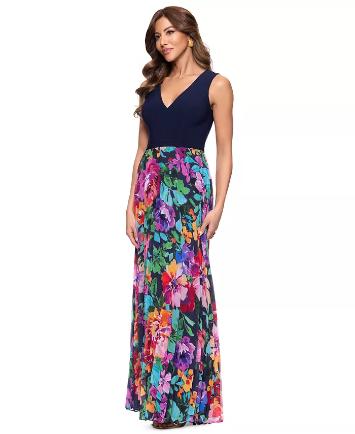 XSCAPE Petite Mixed-Media V-Neck Sleeveless Gown Women's Fashion Shoes & Accessories