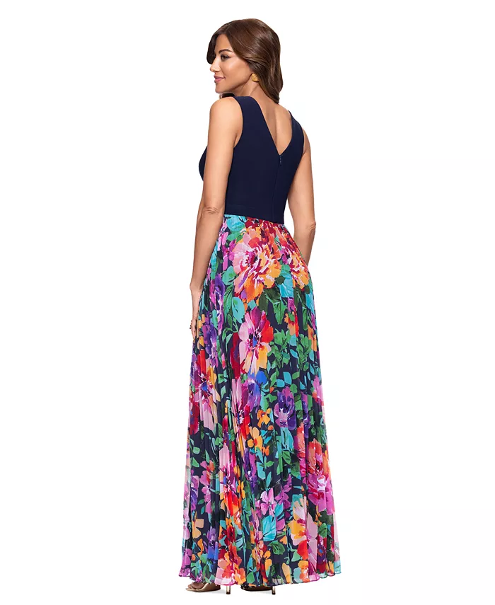 XSCAPE Petite Mixed-Media V-Neck Sleeveless Gown Women's Fashion Shoes & Accessories