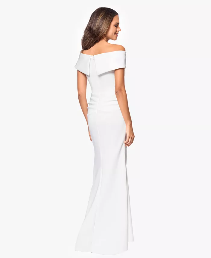 XSCAPE Petite Off-The-Shoulder Ruffle Gown Women's Fashion Shoes & Accessories