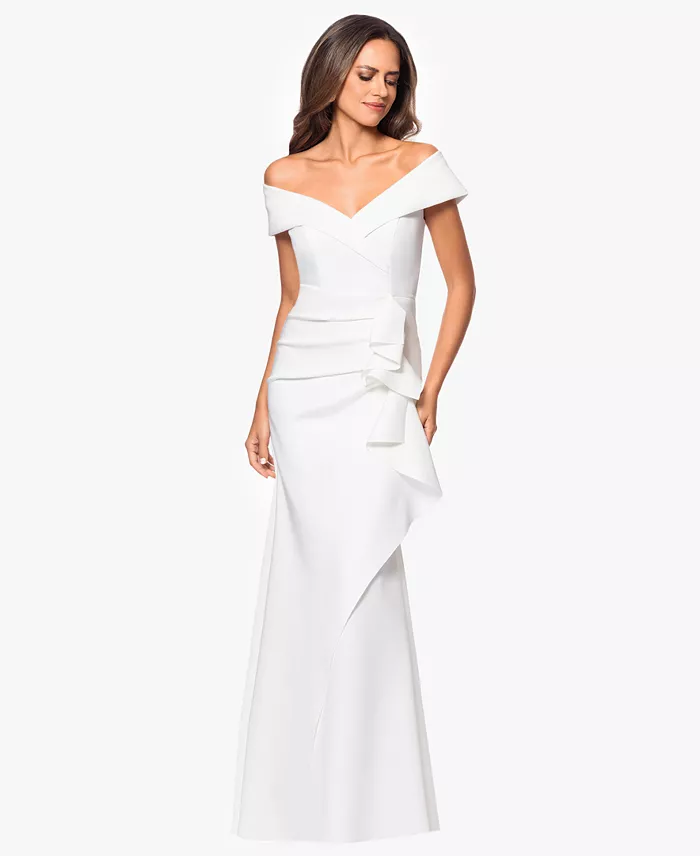 XSCAPE Petite Off-The-Shoulder Ruffle Gown Women's Fashion Shoes & Accessories