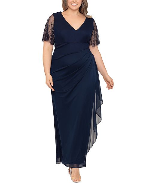 XSCAPE Plus Size Lace-Sleeve Dress Women's Fashion Shoes & Accessories