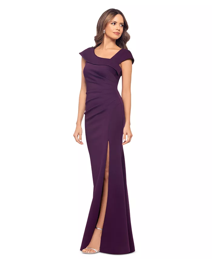 XSCAPE Women's Asymmetric-Neck Side-Slit Gown Women's Fashion Shoes & Accessories