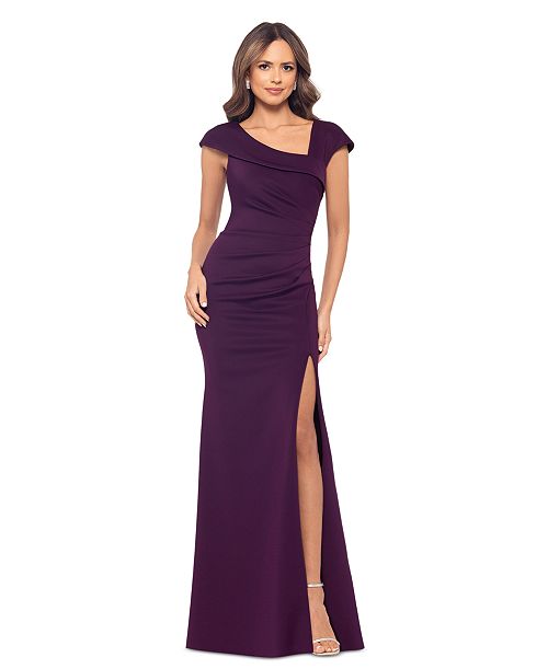 XSCAPE Women's Asymmetric-Neck Side-Slit Gown Women's Fashion Shoes & Accessories
