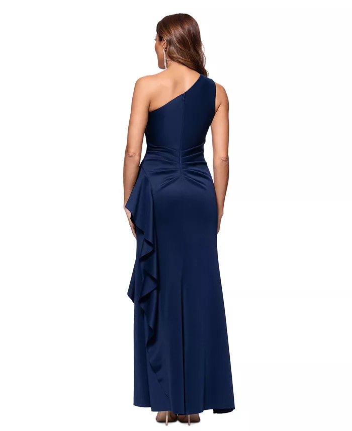 XSCAPE Women's Ruffled One-Shoulder Scuba Gown Women's Fashion Shoes & Accessories