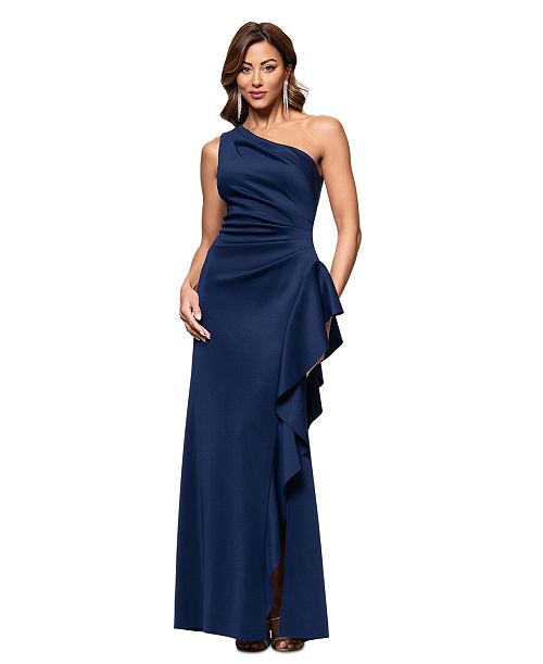 XSCAPE Women's Ruffled One-Shoulder Scuba Gown Women's Fashion Shoes & Accessories